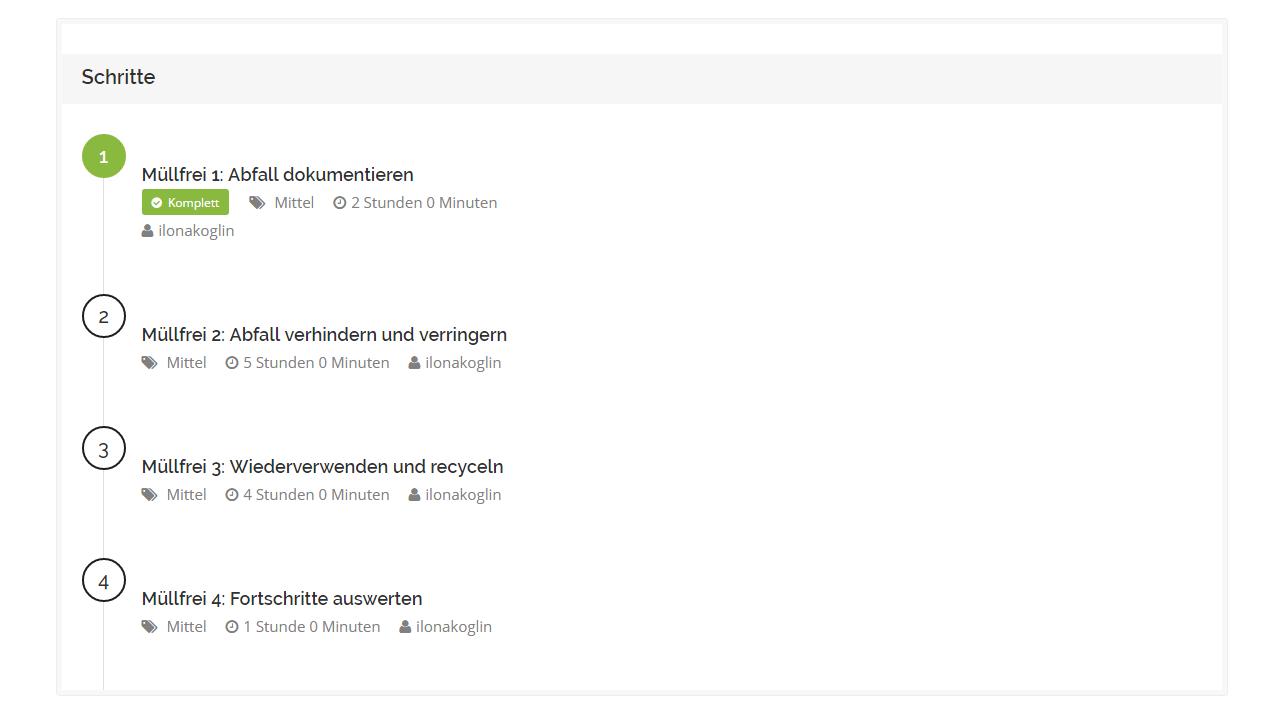 Screen: Aktion Schritte